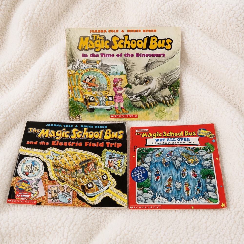 Magic School Bus Book Lot 3 Dinosaurs Electric Field Trip Wet All Over PB 90s